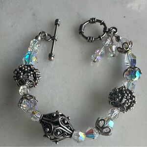 Elegant Sterling Silver and Swarovski Crystal Beaded Bracelet